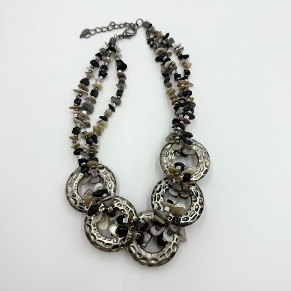 Vintage Cg Signed Gemstone Silver Tone Chain Chunky Statement Necklace - Picture 2 of 8